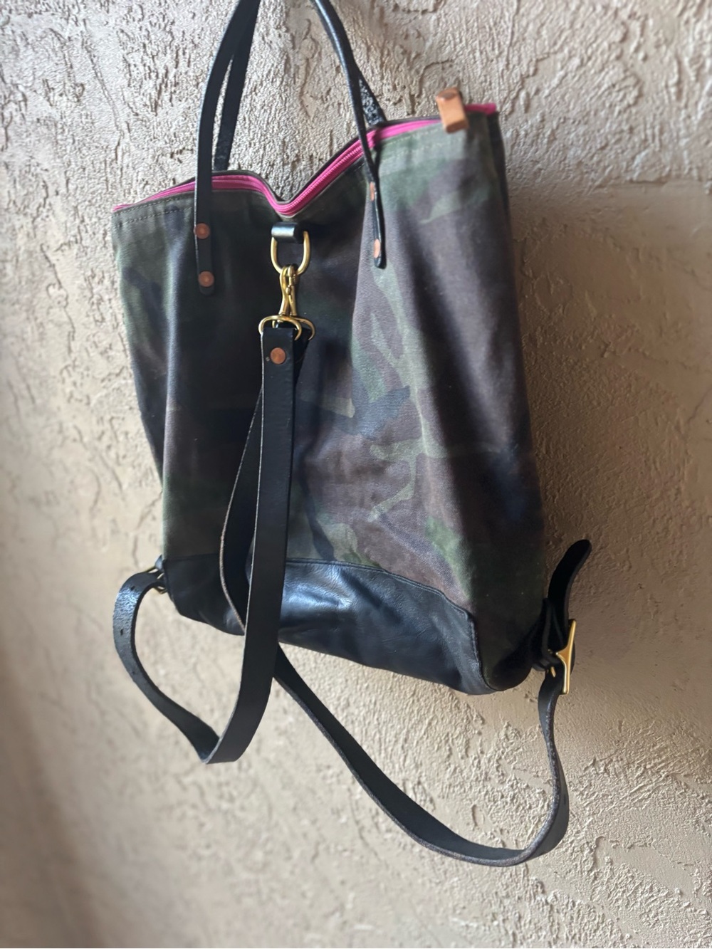 Camo Canvas Travel Tote with Black Leather Trim - Picture 5 of 12